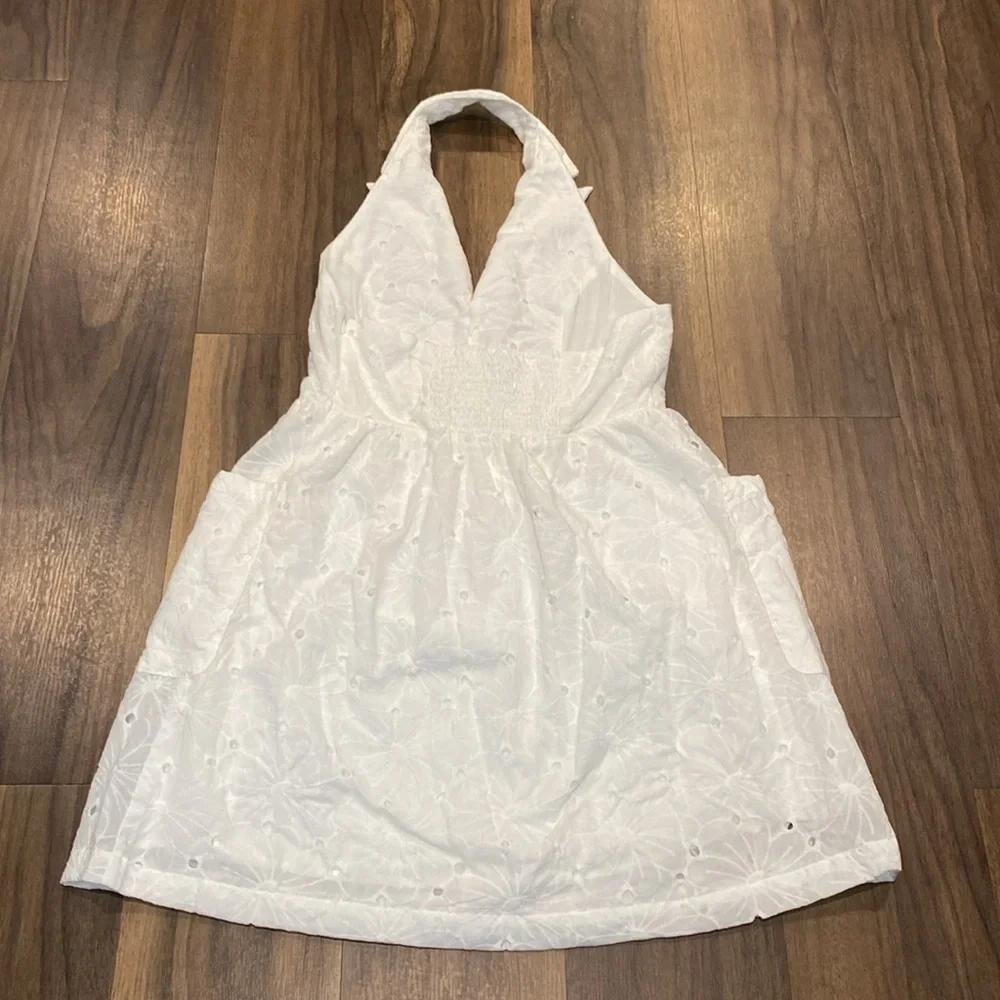 TCEC White Eyelet Halter Mini Women's Dress L - Picture 3 of 11